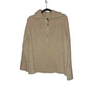 BTFBM Women Tan Beige Ribbed Quarter Zip Pullover Sweater Size Medium